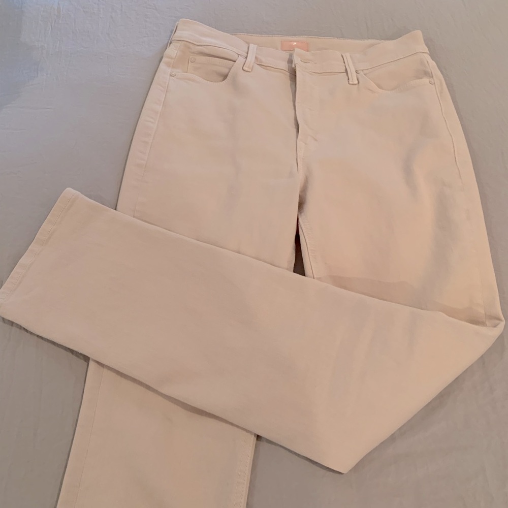 MOTHER pale peach jeans, looks pale pink
